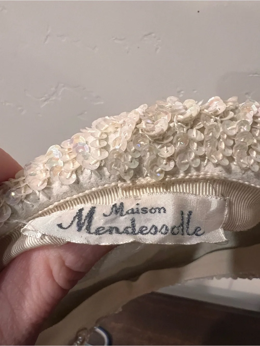 Vintage Maison Mendessolle Ivory Sequin Hat Iridescent Formal
